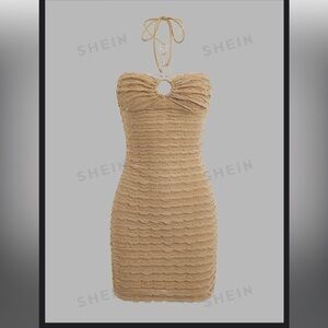 Ruffled oatmeal colored mini dress